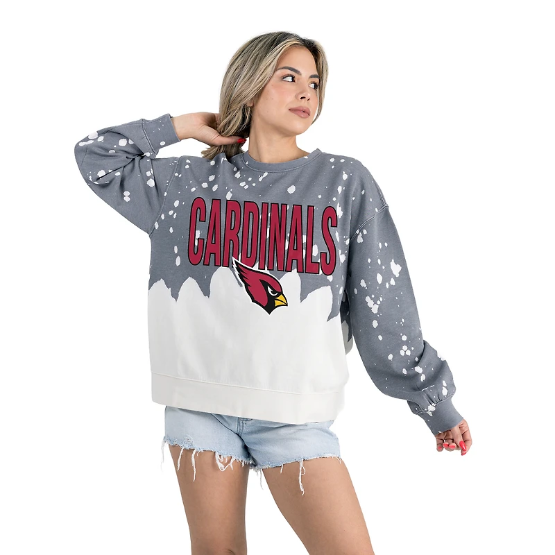 Women's Gameday Couture  Gray Arizona Cardinals Oversized Faded Wash Tri-Blend Pullover Sweatshirt