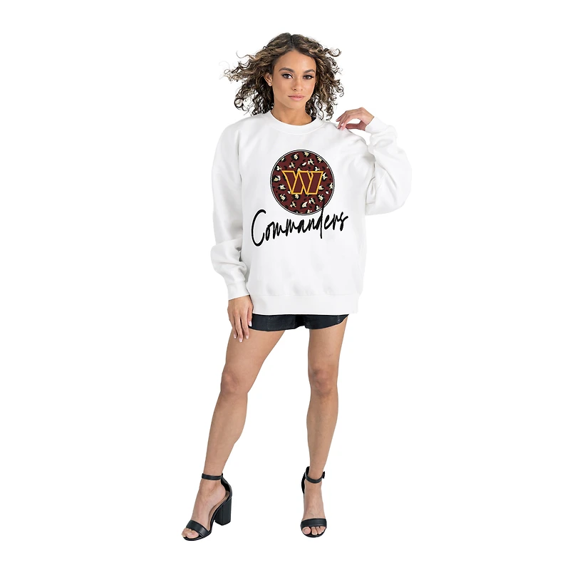 Women's Gameday Couture  White Washington Commanders Script Logo Oversized Premium Fleece Pullover Sweatshirt