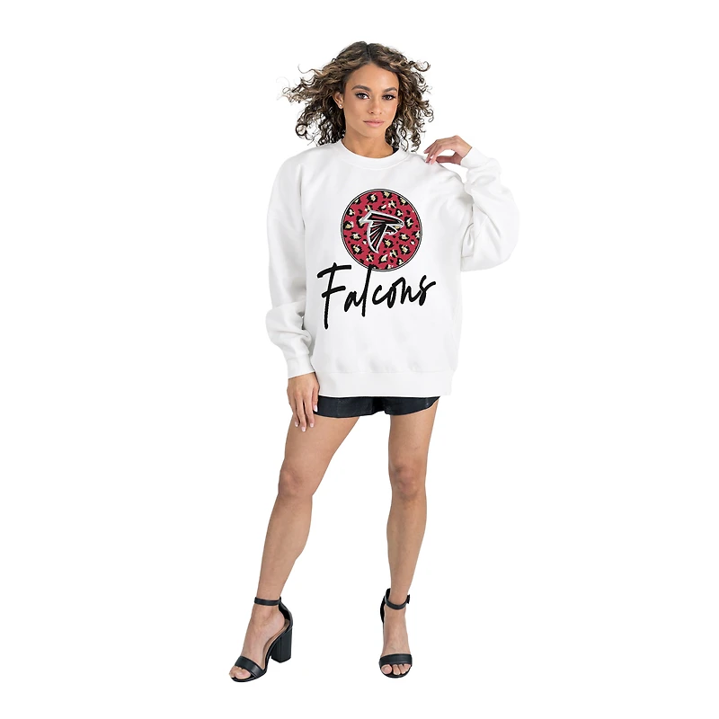 Women's Gameday Couture  White Atlanta Falcons Script Logo Oversized Premium Fleece Pullover Sweatshirt