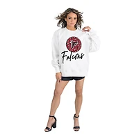 Women's Gameday Couture  White Atlanta Falcons Script Logo Oversized Premium Fleece Pullover Sweatshirt