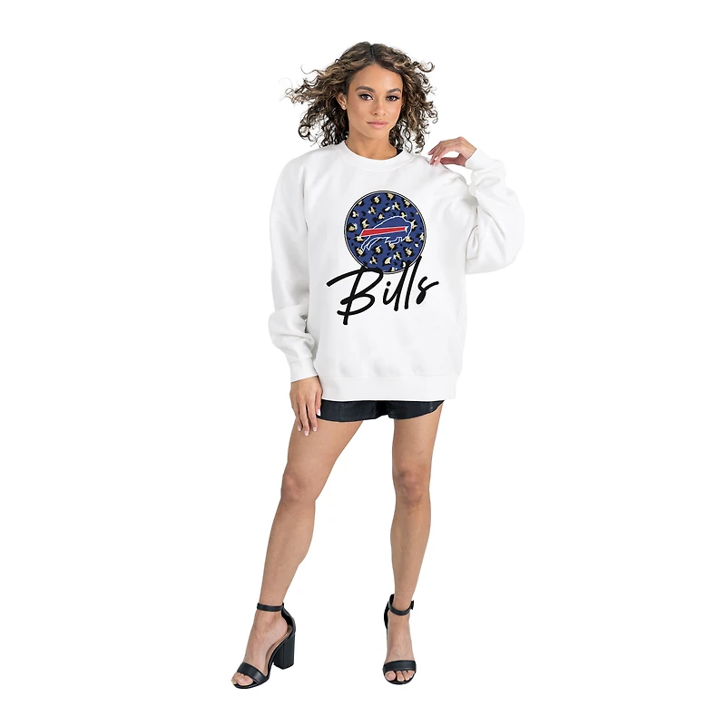 Women's Gameday Couture  White Buffalo Bills Script Logo Oversized Premium Fleece Pullover Sweatshirt
