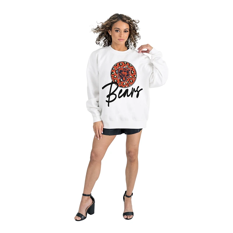 Women's Gameday Couture  White Chicago Bears Script Logo Oversized Premium Fleece Pullover Sweatshirt