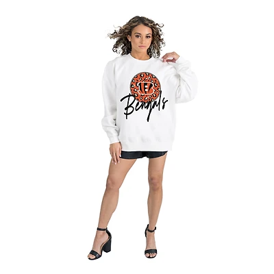 Women's Gameday Couture  White Cincinnati Bengals Script Logo Oversized Premium Fleece Pullover Sweatshirt