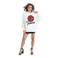 Women's Gameday Couture  White Houston Texans Script Logo Oversized Premium Fleece Pullover Sweatshirt