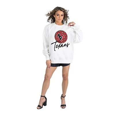 Women's Gameday Couture  White Houston Texans Script Logo Oversized Premium Fleece Pullover Sweatshirt