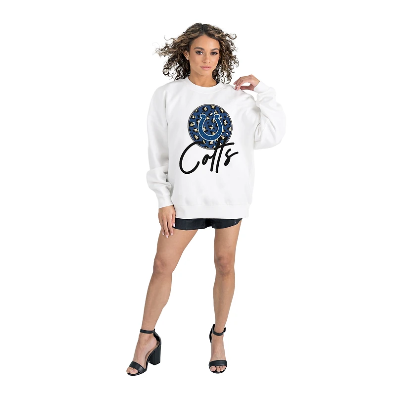 Women's Gameday Couture  White Indianapolis Colts Script Logo Oversized Premium Fleece Pullover Sweatshirt