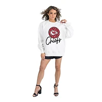 Women's Gameday Couture  White Kansas City Chiefs Script Logo Oversized Premium Fleece Pullover Sweatshirt