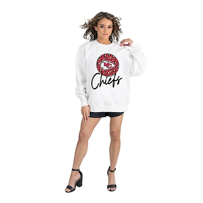Women's Gameday Couture  White Kansas City Chiefs Script Logo Oversized Premium Fleece Pullover Sweatshirt