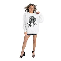 Women's Gameday Couture  White Las Vegas Raiders Script Logo Oversized Premium Fleece Pullover Sweatshirt