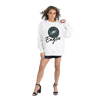 Women's Gameday Couture  White Philadelphia Eagles Script Logo Oversized Premium Fleece Pullover Sweatshirt