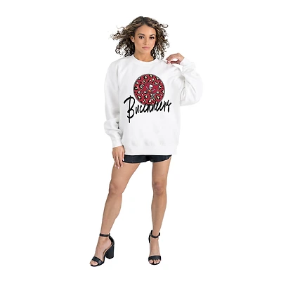 Women's Gameday Couture  White Tampa Bay Buccaneers Script Logo Oversized Premium Fleece Pullover Sweatshirt