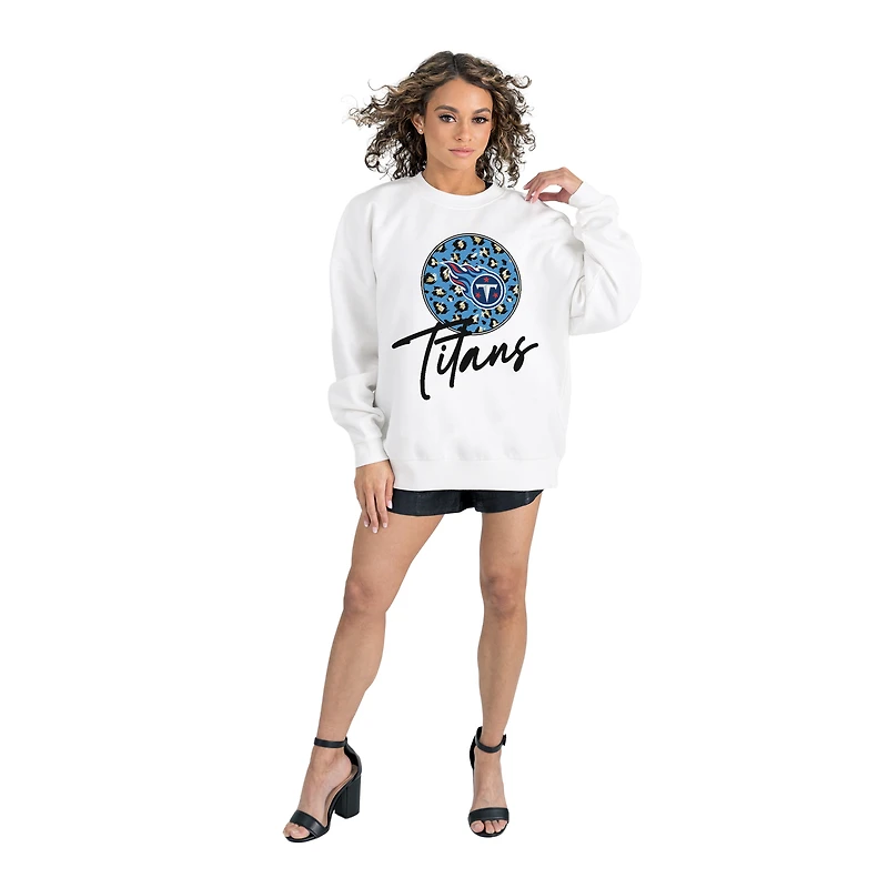 Women's Gameday Couture White Tennessee Titans Script Logo Oversized Premium Fleece Pullover Sweatshirt