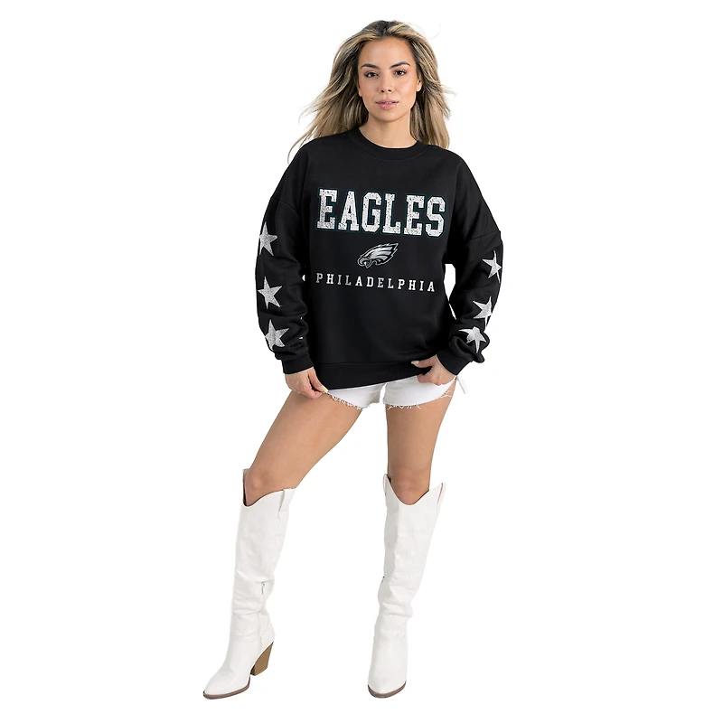 Women's Gameday Couture  Black Philadelphia Eagles Velocity Relaxed Rhinestone Pullover Sweatshirt