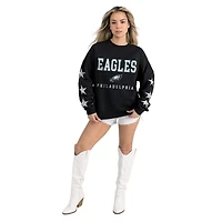 Women's Gameday Couture  Black Philadelphia Eagles Velocity Relaxed Rhinestone Pullover Sweatshirt