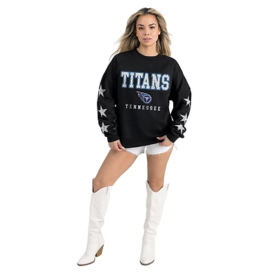 Women's Gameday Couture  Black Tennessee Titans Velocity Relaxed Rhinestone Pullover Sweatshirt