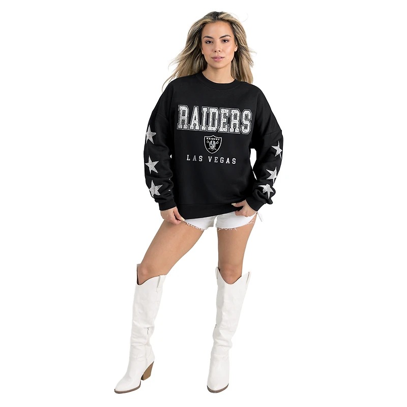 Women's Gameday Couture  Black Las Vegas Raiders Velocity Relaxed Rhinestone Pullover Sweatshirt