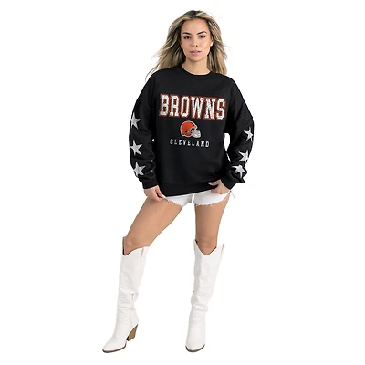 Women's Gameday Couture  Black Cleveland Browns Velocity Relaxed Rhinestone Pullover Sweatshirt