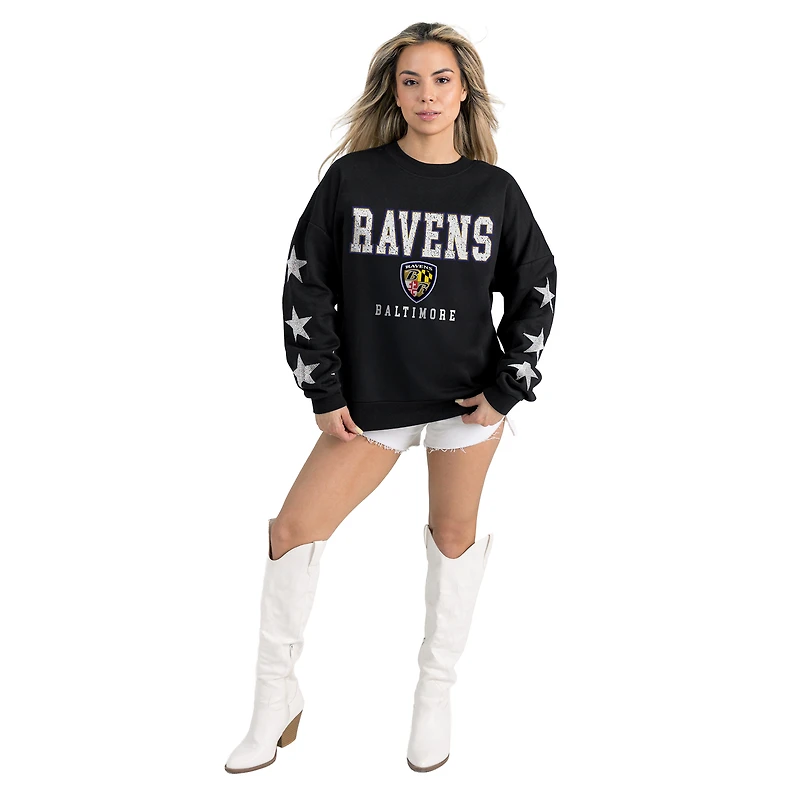 Women's Gameday Couture  Black Baltimore Ravens Velocity Relaxed Rhinestone Pullover Sweatshirt