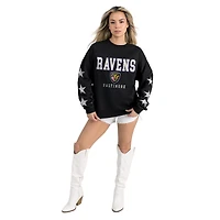 Women's Gameday Couture  Black Baltimore Ravens Velocity Relaxed Rhinestone Pullover Sweatshirt
