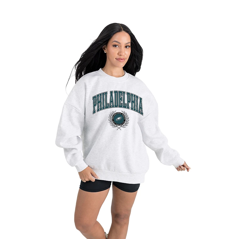 Women's Gameday Couture  Ash Philadelphia Eagles Traditional Logo Oversized Premium Fleece Pullover Sweatshirt