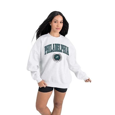 Women's Gameday Couture  Ash Philadelphia Eagles Traditional Logo Oversized Premium Fleece Pullover Sweatshirt