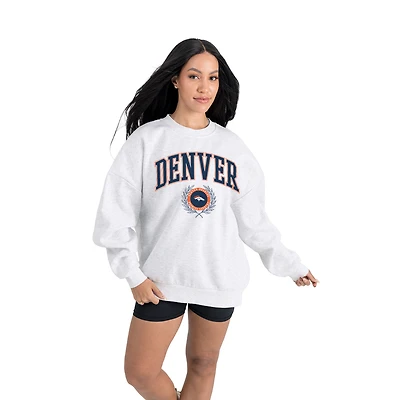 Women's Gameday Couture  Ash Denver Broncos Traditional Logo Oversized Premium Fleece Pullover Sweatshirt