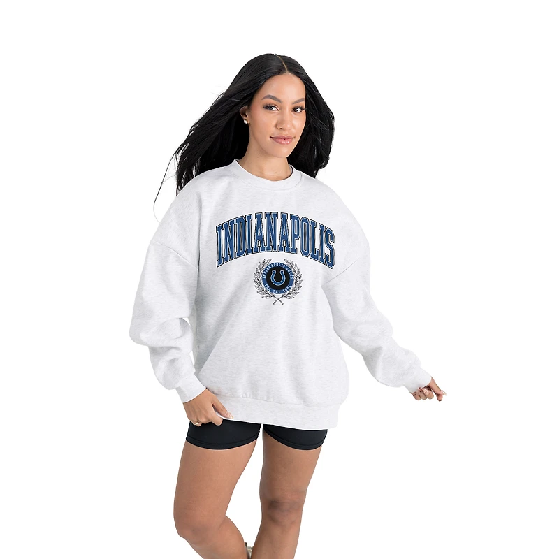 Women's Gameday Couture Ash Indianapolis Colts Traditional Logo Oversized Premium Fleece Pullover Sweatshirt