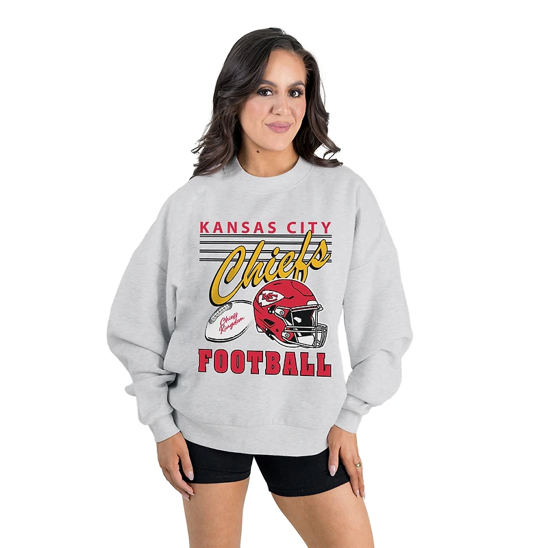 Women's Gameday Couture  Ash Kansas City Chiefs Home Turf Oversized Premium Fleece Pullover Sweatshirt