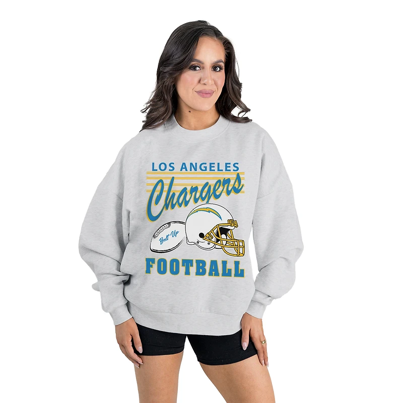 Women's Gameday Couture Ash Los Angeles Chargers Home Turf Oversized Premium Fleece Pullover Sweatshirt