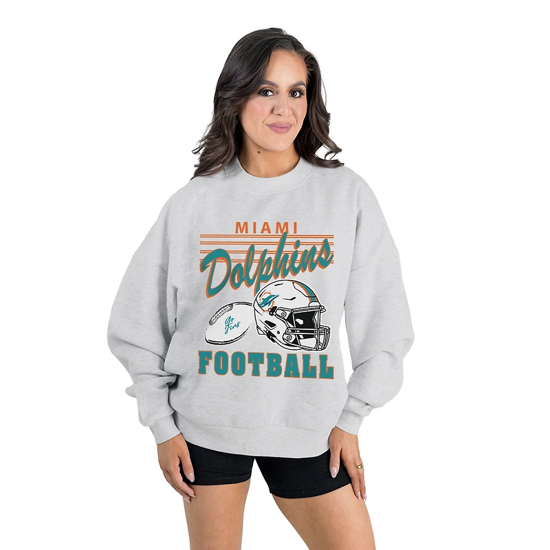 Women's Gameday Couture  Ash Miami Dolphins Home Turf Oversized Premium Fleece Pullover Sweatshirt