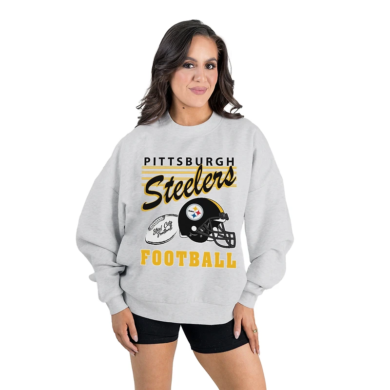 Women's Gameday Couture  Ash Pittsburgh Steelers Home Turf Oversized Premium Fleece Pullover Sweatshirt