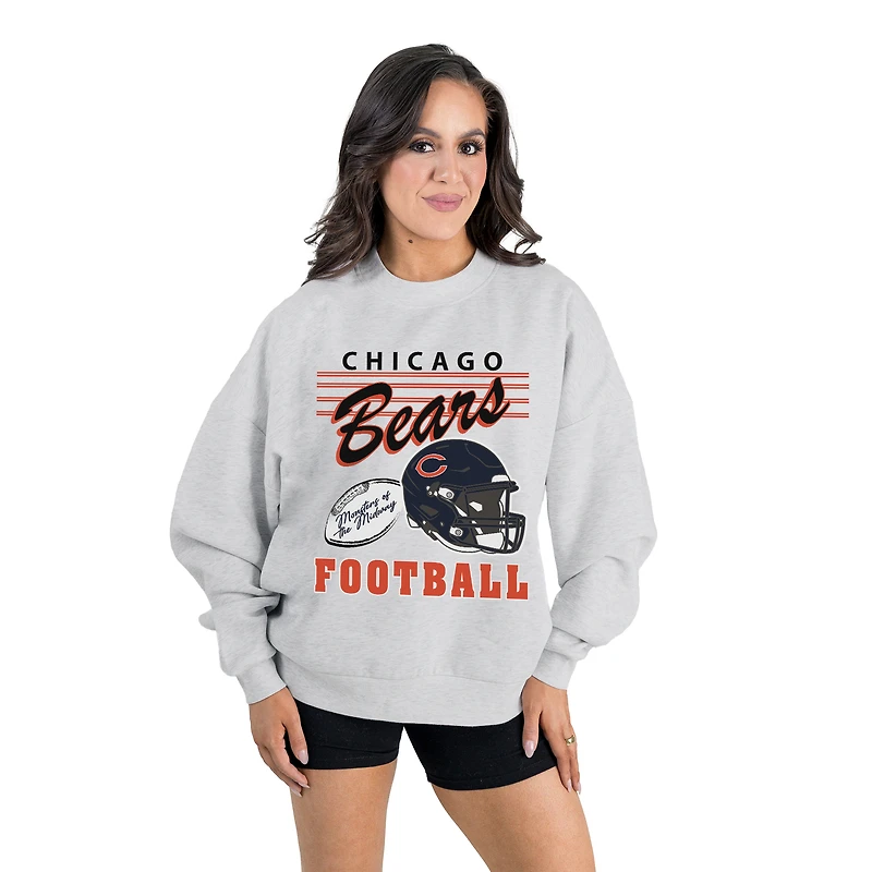 Women's Gameday Couture  Ash Chicago Bears Home Turf Oversized Premium Fleece Pullover Sweatshirt