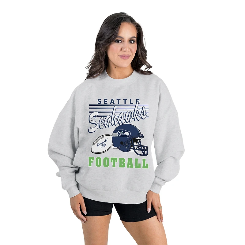 Women's Gameday Couture  Ash Seattle Seahawks Home Turf Oversized Premium Fleece Pullover Sweatshirt