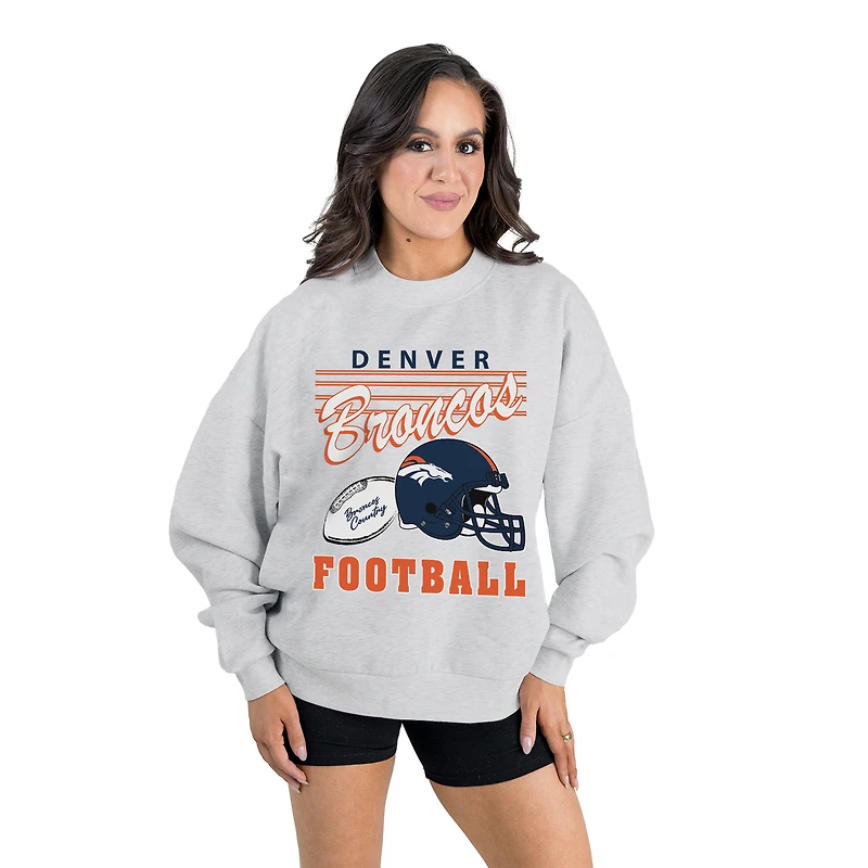 Women's Gameday Couture  Ash Denver Broncos Home Turf Oversized Premium Fleece Pullover Sweatshirt