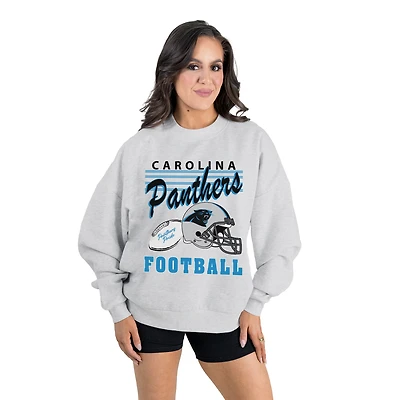 Women's Gameday Couture  Ash Carolina Panthers Home Turf Oversized Premium Fleece Pullover Sweatshirt