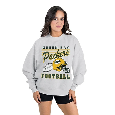 Women's Gameday Couture  Ash Green Bay Packers Home Turf Oversized Premium Fleece Pullover Sweatshirt