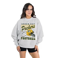 Women's Gameday Couture  Ash Green Bay Packers Home Turf Oversized Premium Fleece Pullover Sweatshirt