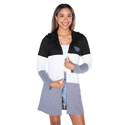 Women's Gameday Couture  Black Tennessee Titans Tri-Blend Color Block Lightweight Cardigan Hoodie