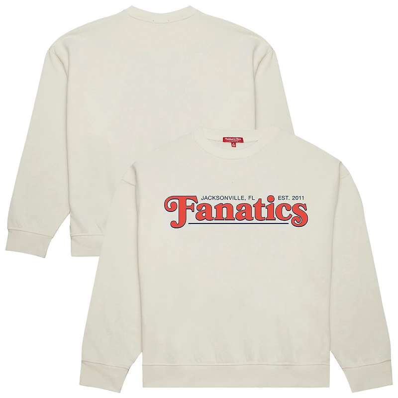 Women's Mitchell & Ness Cream Fanatics Retro Wordmark Crewneck Sweatshirt