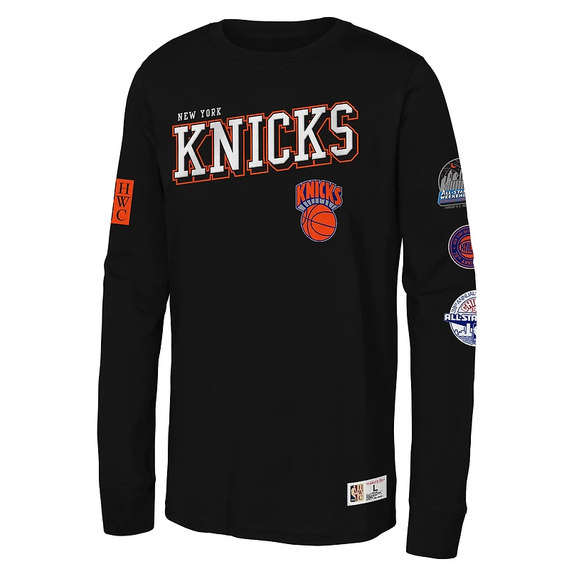Youth Mitchell & Ness Black New York Knicks Hardwood Classics Training Camp Long Sleeve T-Shirt