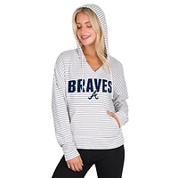 Women's Concepts Sport White/Gray Atlanta Braves Liftoff Striped V-Neck Hoodie