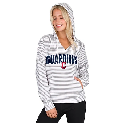 Women's Concepts Sport White/Gray Cleveland Guardians Liftoff Striped V-Neck Hoodie