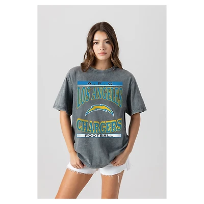 Women's Gameday Couture  Gray Los Angeles Chargers Oversized Classic Grind Washed T-Shirt