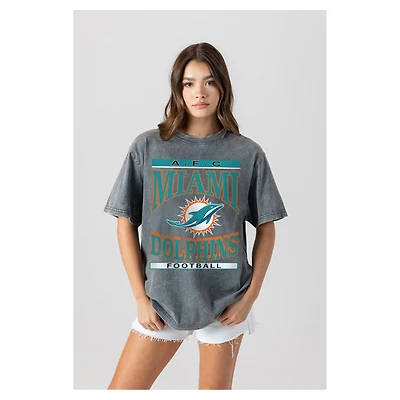Women's Gameday Couture  Gray Miami Dolphins Oversized Classic Grind Washed T-Shirt