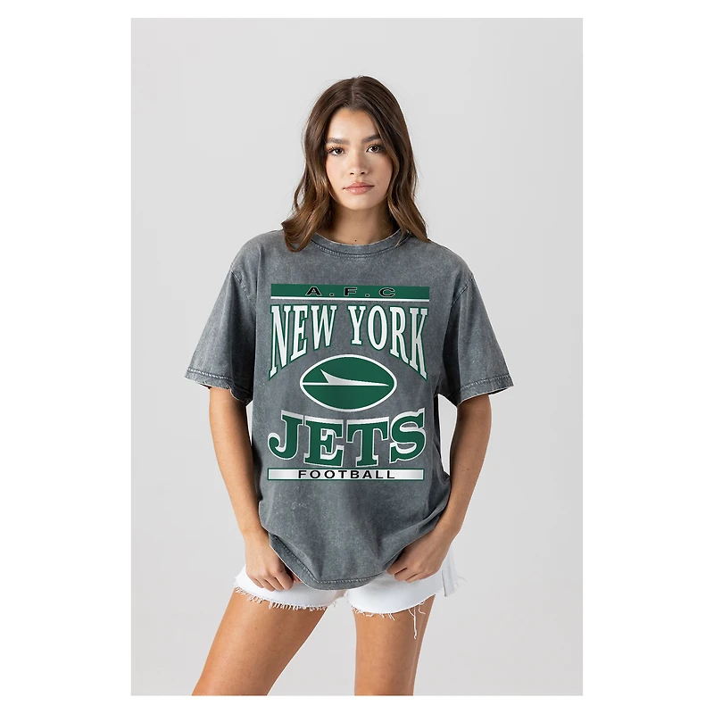 Women's Gameday Couture  Gray New York Jets Oversized Classic Grind Washed T-Shirt