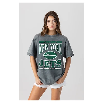 Women's Gameday Couture  Gray New York Jets Oversized Classic Grind Washed T-Shirt