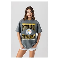 Women's Gameday Couture  Gray Pittsburgh Steelers Oversized Classic Grind Washed T-Shirt