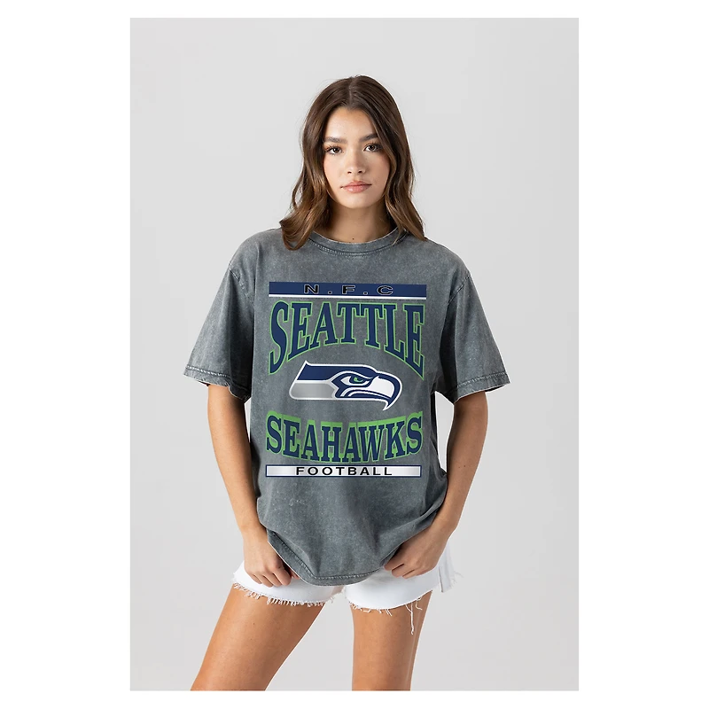 Women's Gameday Couture  Gray Seattle Seahawks Oversized Classic Grind Washed T-Shirt