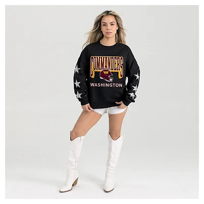 Women's Gameday Couture  Black Washington Commanders Pure Victory Rhinestud Star-Sleeve Pullover Sweatshirt