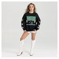 Women's Gameday Couture  Black Jacksonville Jaguars Pure Victory Rhinestud Star-Sleeve Pullover Sweatshirt